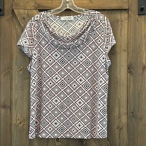 Kasper Black and White Boxy Graphic Blouse XL